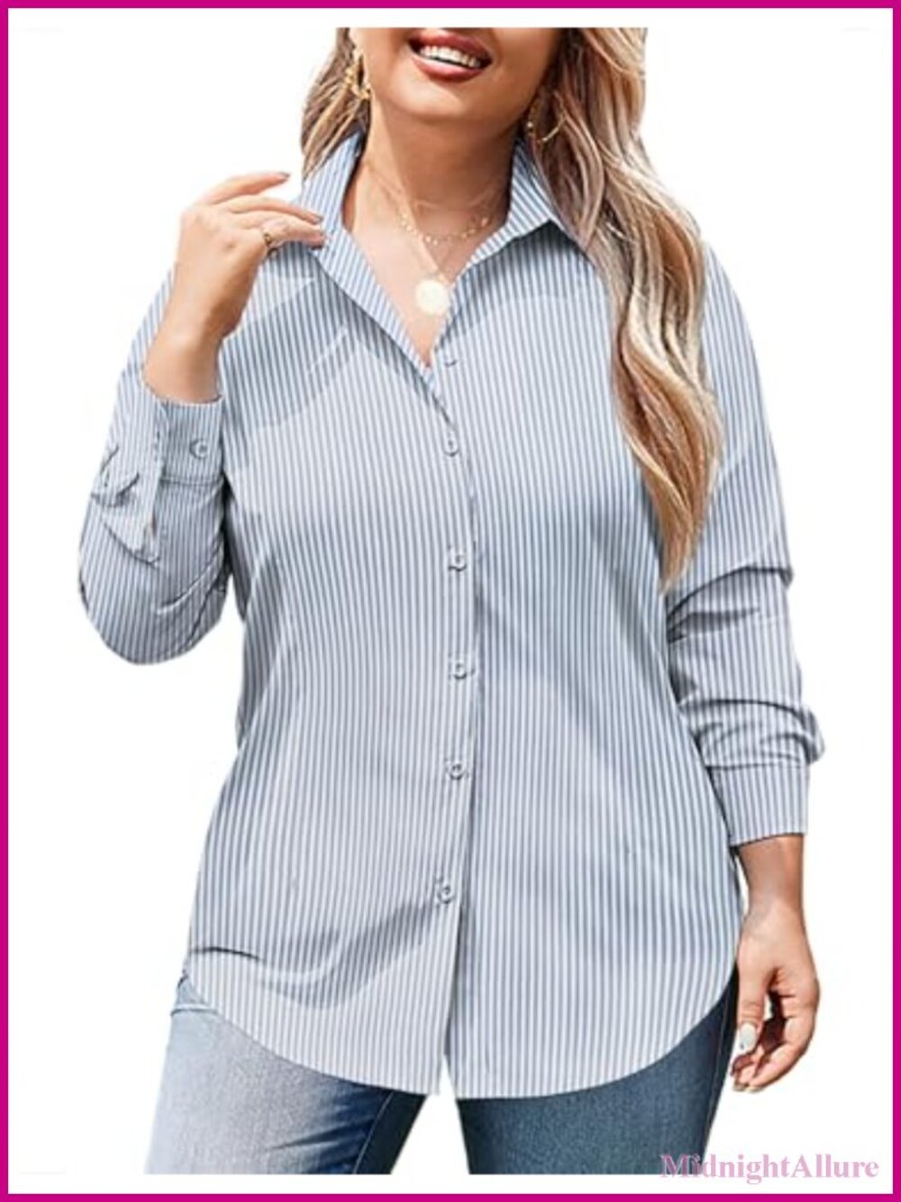Plus Size Wrinkle Free Polyester Button Down Shirt Long Sleeve Office Blouse